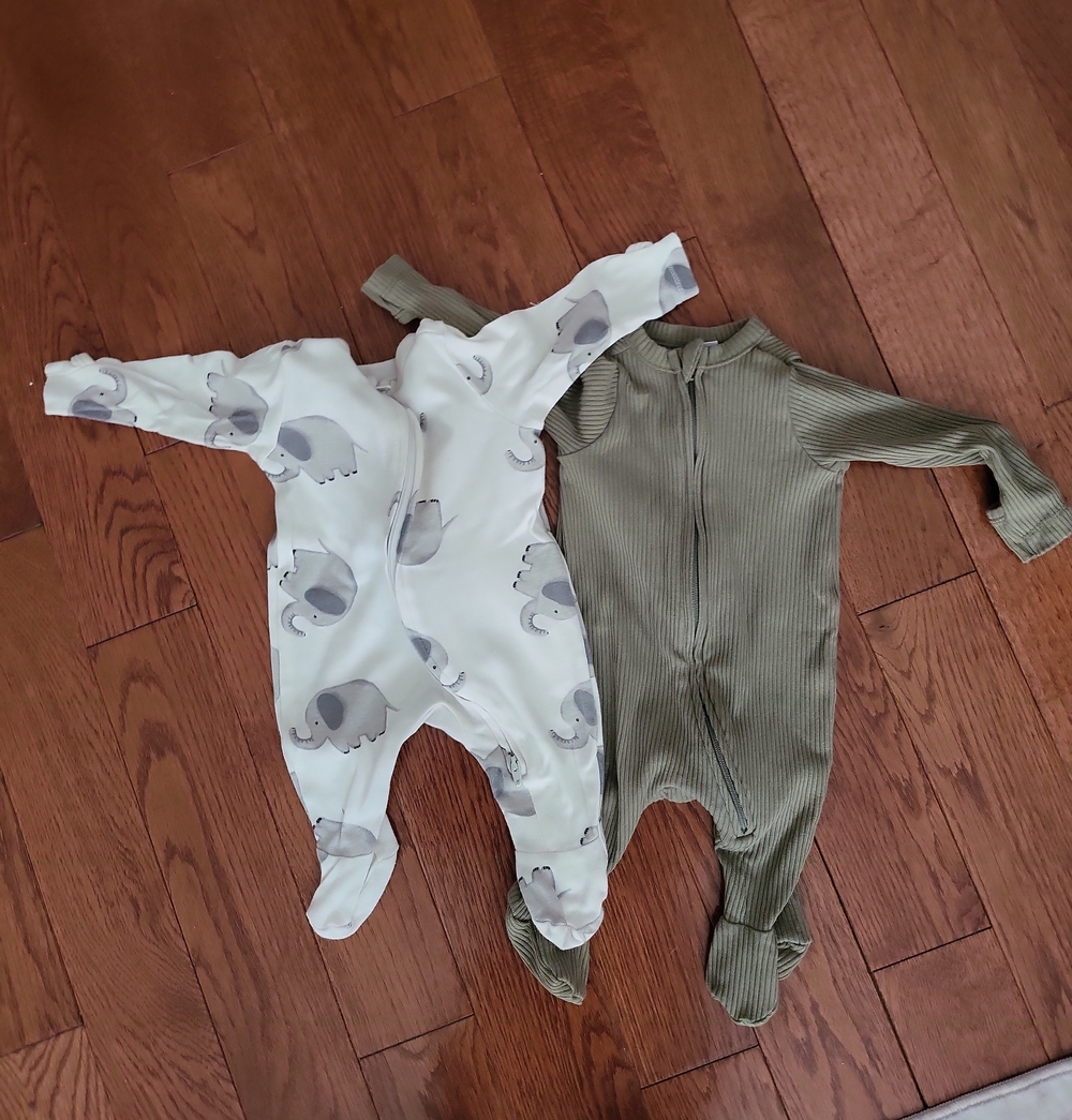 Old Navy Olive Green Ribbed Footed One-Piece with White Elephant Print Option